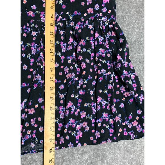H&M Mini Dress Women Size XXL Black Floral Keyhole Viscose Half Puff Sleeve Boho - Picture 13 of 13